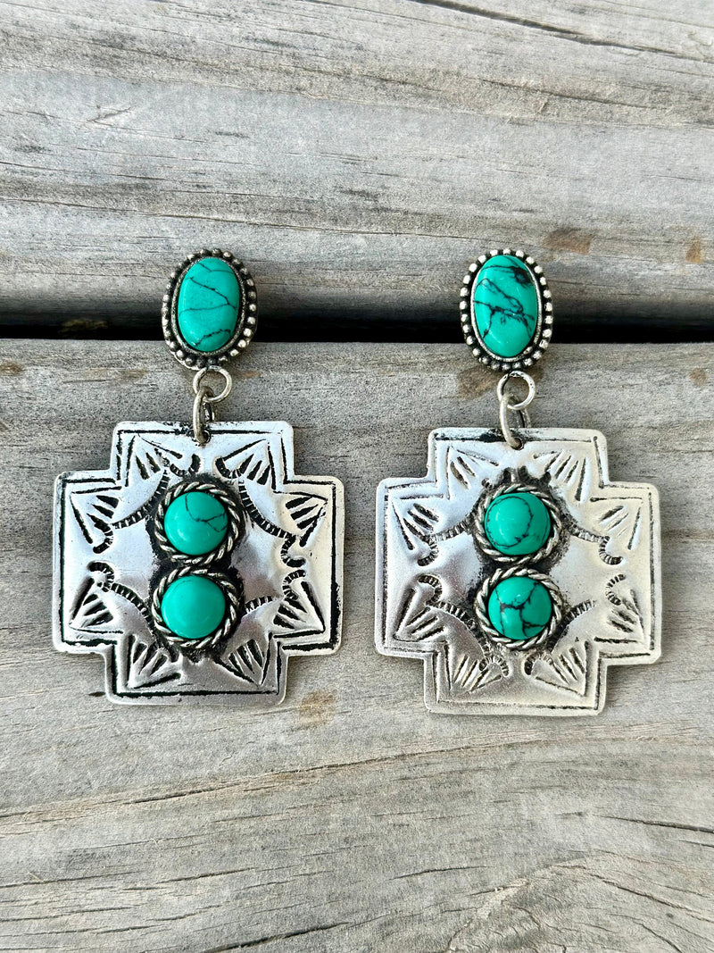 Shop Envi Me earrings The Tisho Cross Turquoise Stone Earrings