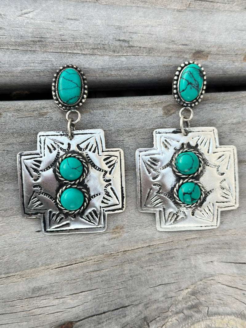 Shop Envi Me earrings The Tisho Cross Turquoise Stone Earrings