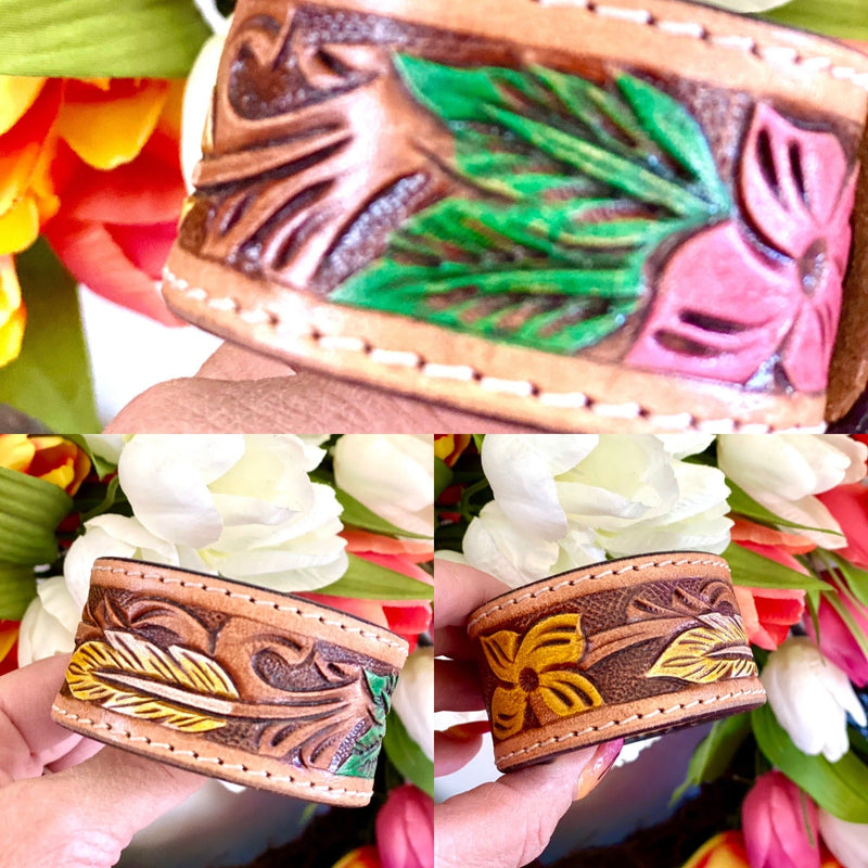 Shop Envi Me Jewelry Leather / Sunflower The Tooled Floral Leather Cuff Bracelet
