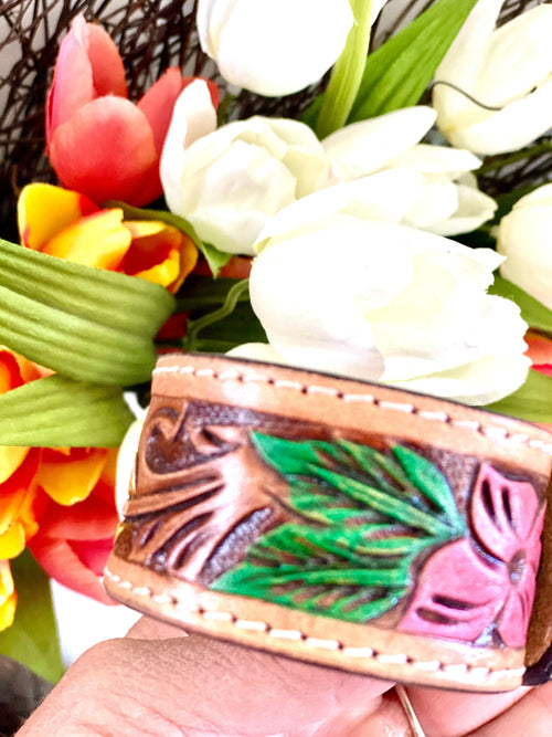 Shop Envi Me Jewelry Leather / Sunflower The Tooled Floral Leather Cuff Bracelet