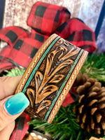 Shop Envi Me Jewelry Leather / Floral The Tooled Floral Oak Leaf Leather Cuff Bracelet