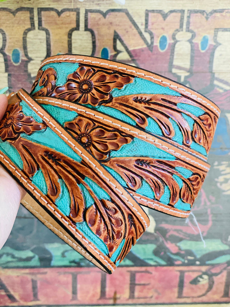 Shop Envi Me Turquoise Backround Tooled Leather The Tooled & Painted Leather Purse Straps