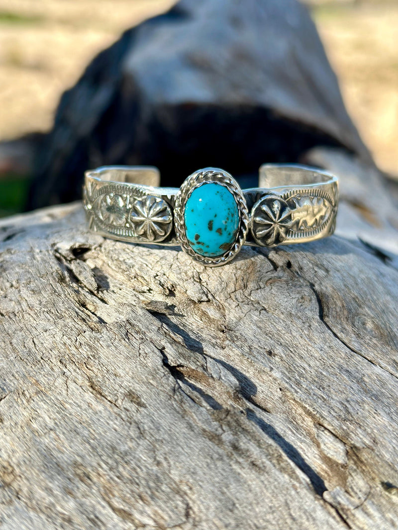 Shop Envi Me Bracelets Silver & Turquoise The Tucson Sterling Silver & Kingman Turquoise (Real) Southwest Cuff Bracelet