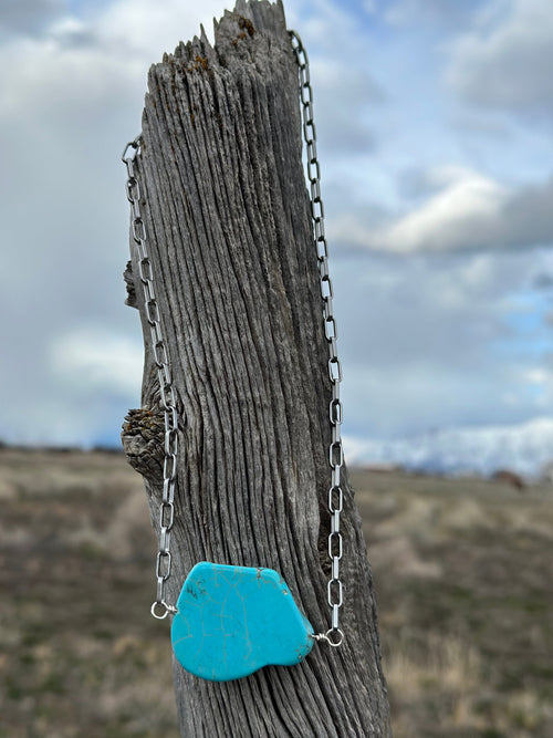 Shop Envi Me Necklaces The Turquoise Chunk Necklace On Paperclip Chain