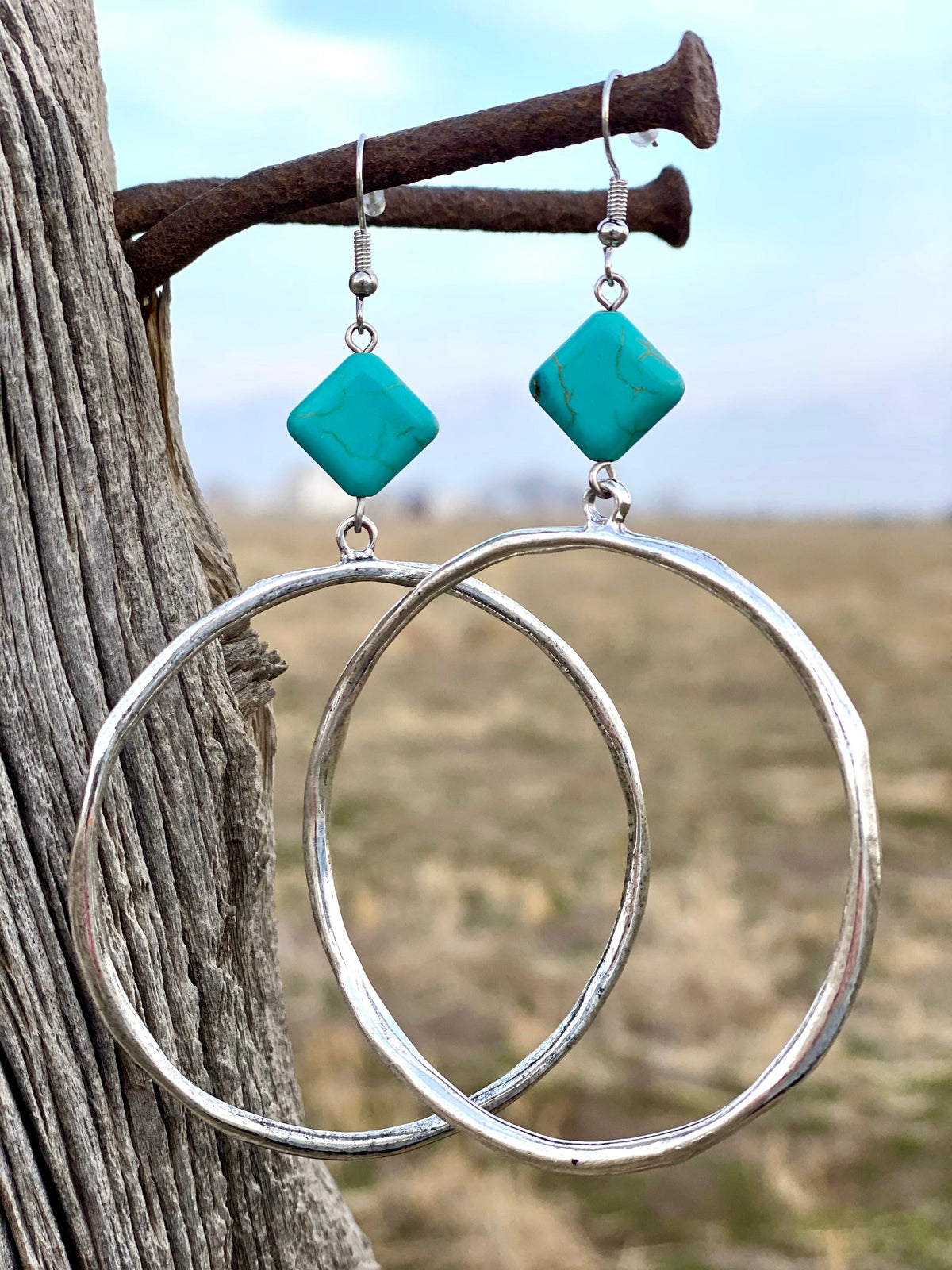 Shop Envi Me Earrings Turquoise The Turquoise Diamond Drop Hoop Earrings