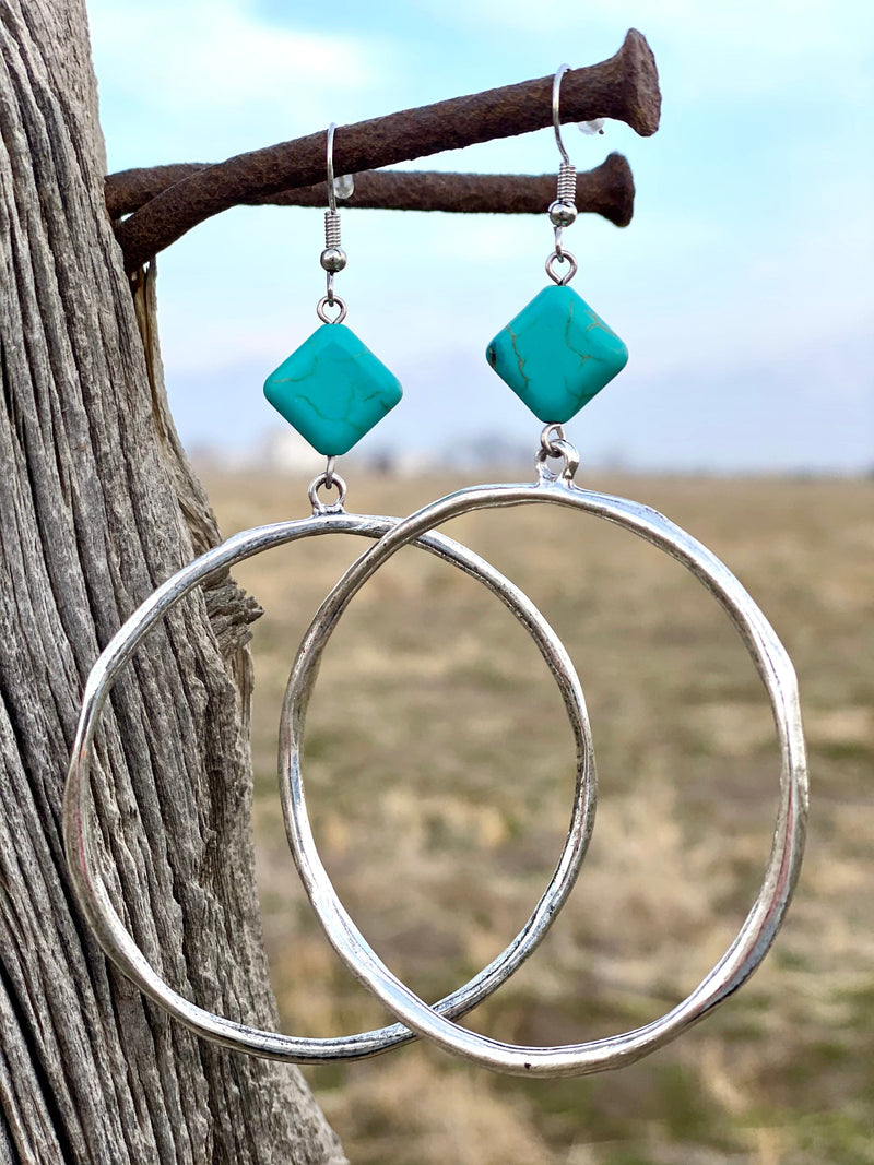 Shop Envi Me Earrings Turquoise The Turquoise Diamond Drop Hoop Earrings