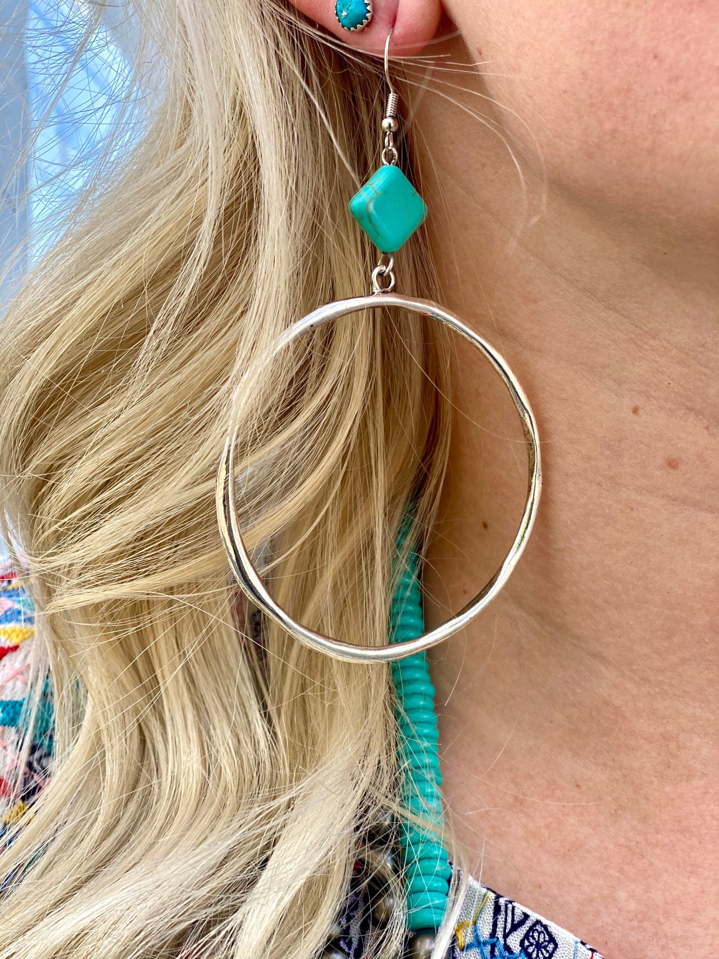 Shop Envi Me Earrings Turquoise The Turquoise Diamond Drop Hoop Earrings