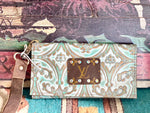 Shop Envi Me Accessories The Turquoise & Gold Floral Leather Patch Wristlet Wallet