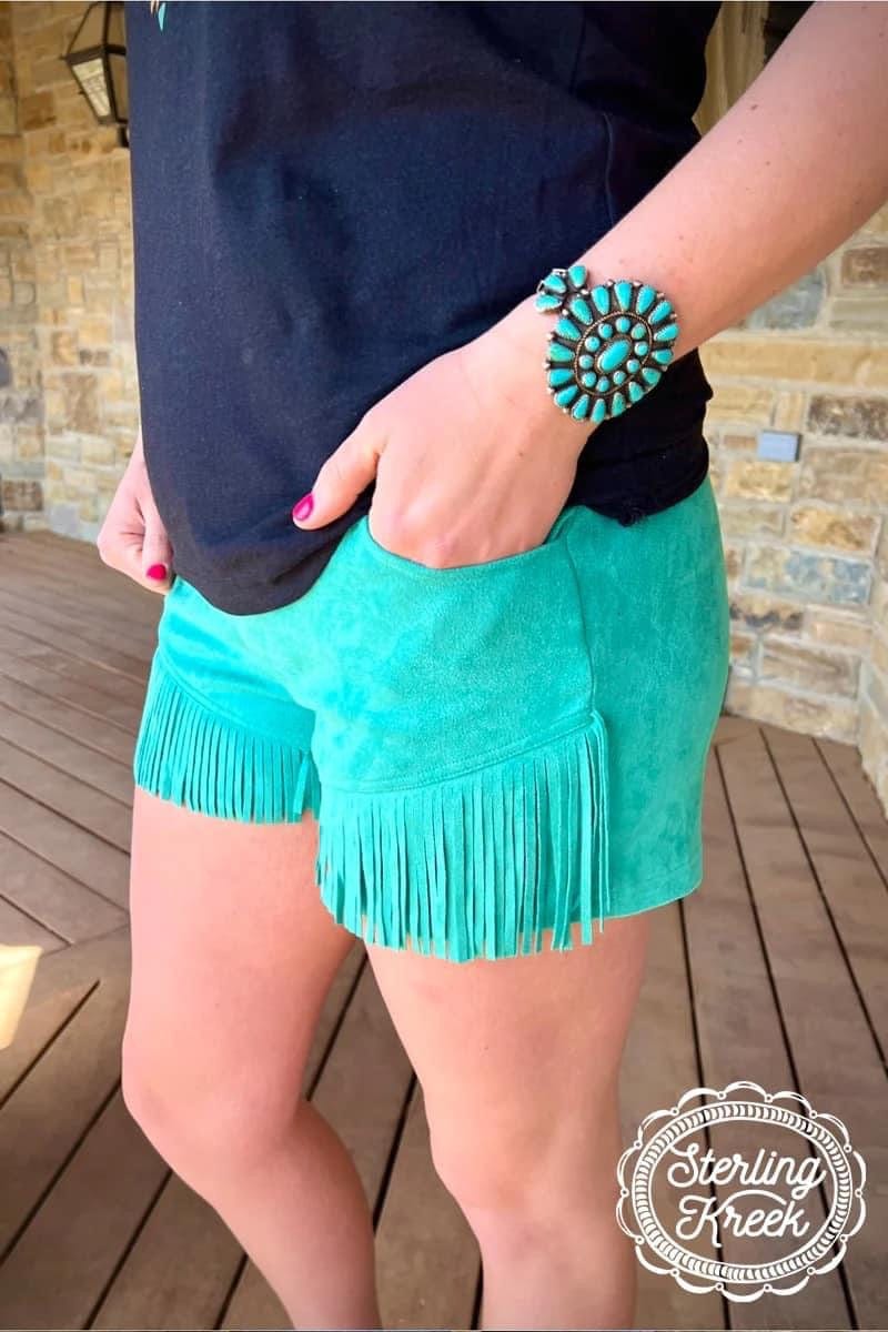 Shop Envi Me The Turquoise Nashville Babe Fringe Short