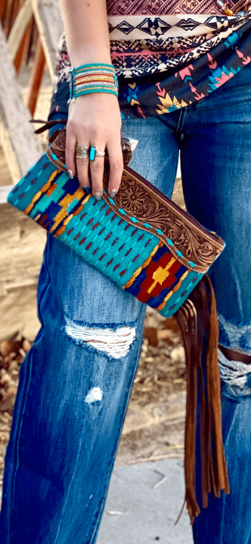 Shop Envi Me Arm Candy Multi Turquoise The Turquoise Night Out Navajo Fringe Clutch Bag