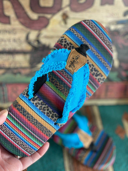 Yellow Box Footwear The Turquoise Serape Cheetah Summer Flip Flop Sandal