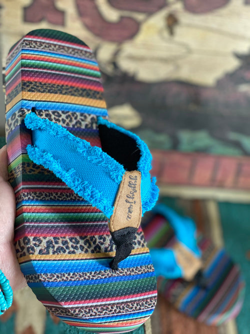 Yellow Box Footwear The Turquoise Serape Cheetah Summer Flip Flop Sandal
