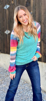 Shop Envi Me Tops and Tunics The Turquoise Serape Striped Sleeve Top