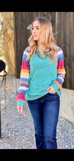 Shop Envi Me Tops and Tunics The Turquoise Serape Striped Sleeve Top