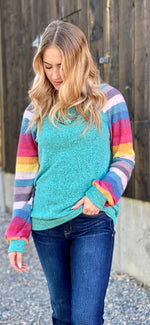 Shop Envi Me Tops and Tunics The Turquoise Serape Striped Sleeve Top