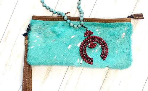 Shop Envi Me Accessories The Turquoise Tornado Hair On Metallic Clutch