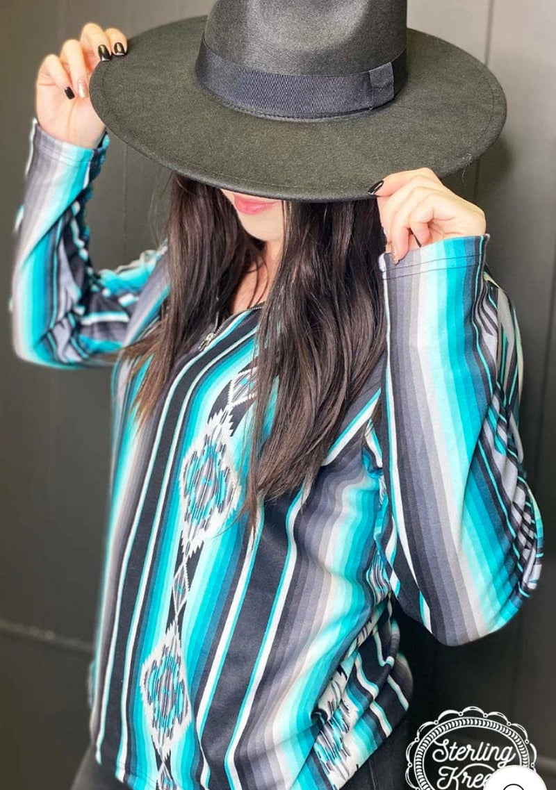 Shop Envi Me Tops and Tunics The Turquoise Tulsa Tribal Half Zip Pullover