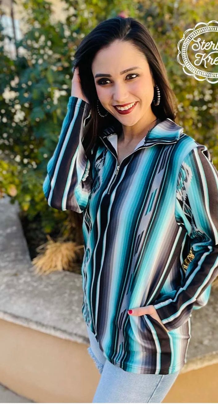 Shop Envi Me Tops and Tunics The Turquoise Tulsa Tribal Half Zip Pullover