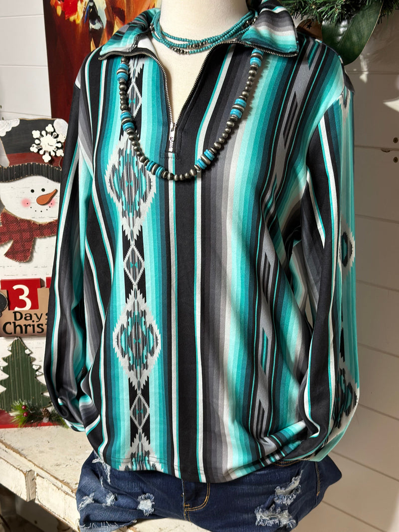 Shop Envi Me Tops and Tunics The Turquoise Tulsa Tribal Half Zip Pullover