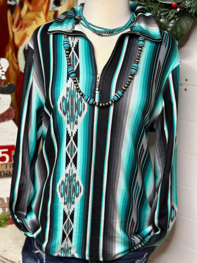 Shop Envi Me Tops and Tunics The Turquoise Tulsa Tribal Half Zip Pullover