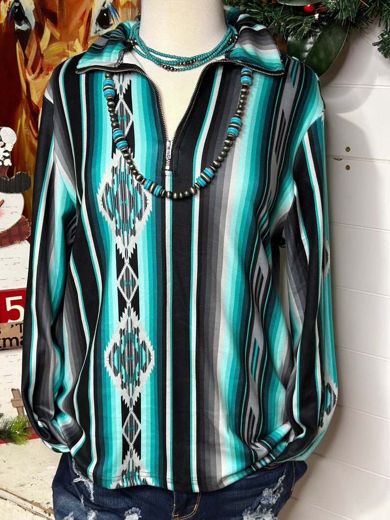 Shop Envi Me Tops and Tunics The Turquoise Tulsa Tribal Half Zip Pullover