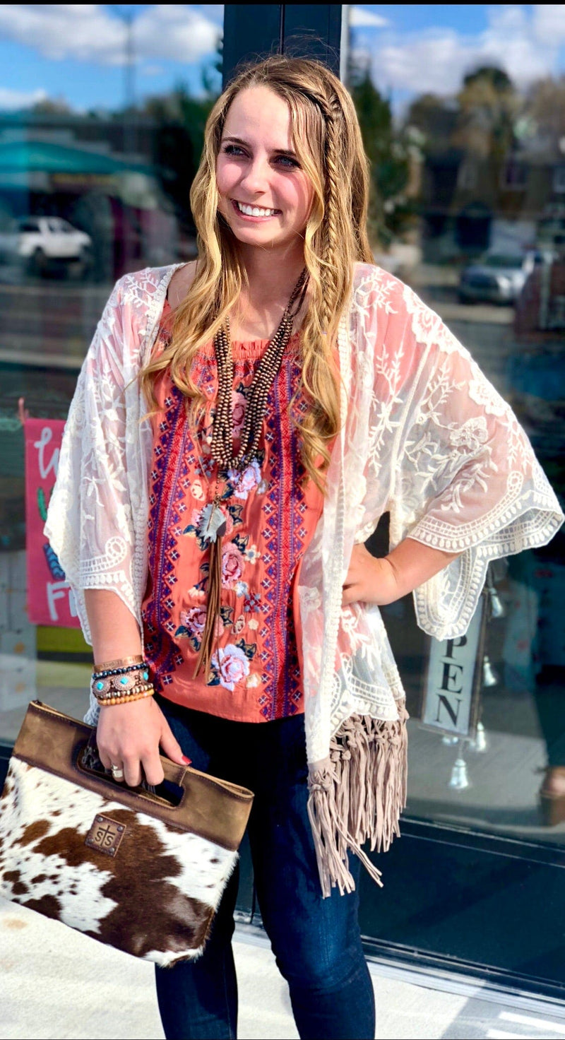 Shop Envi Me Cardigans and Kimonos The Tuscaloosa Lace and Fringe Kimono