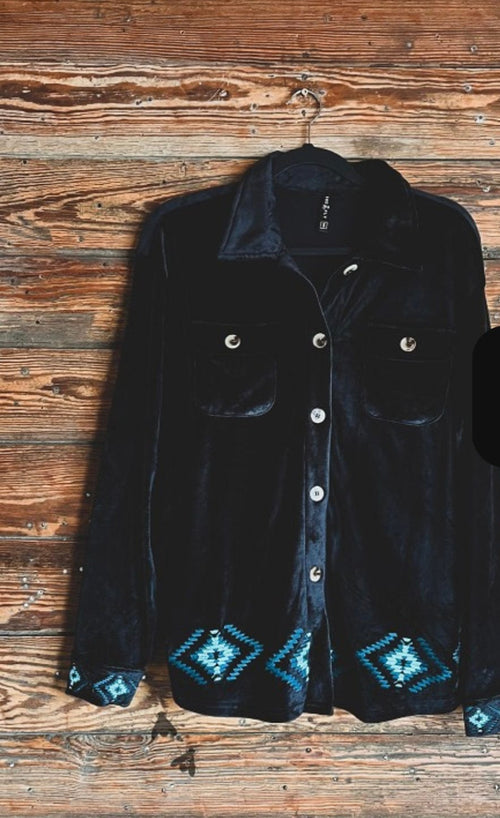 Shop Envi Me Cardigans and Kimonos The Velvet Minnetonka  Aztec Embroidered Shacket Jacket