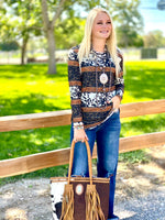 Shop Envi Me Cardigans and Kimonos The West of Fall Buckstitch Cheetah Cow Print Top