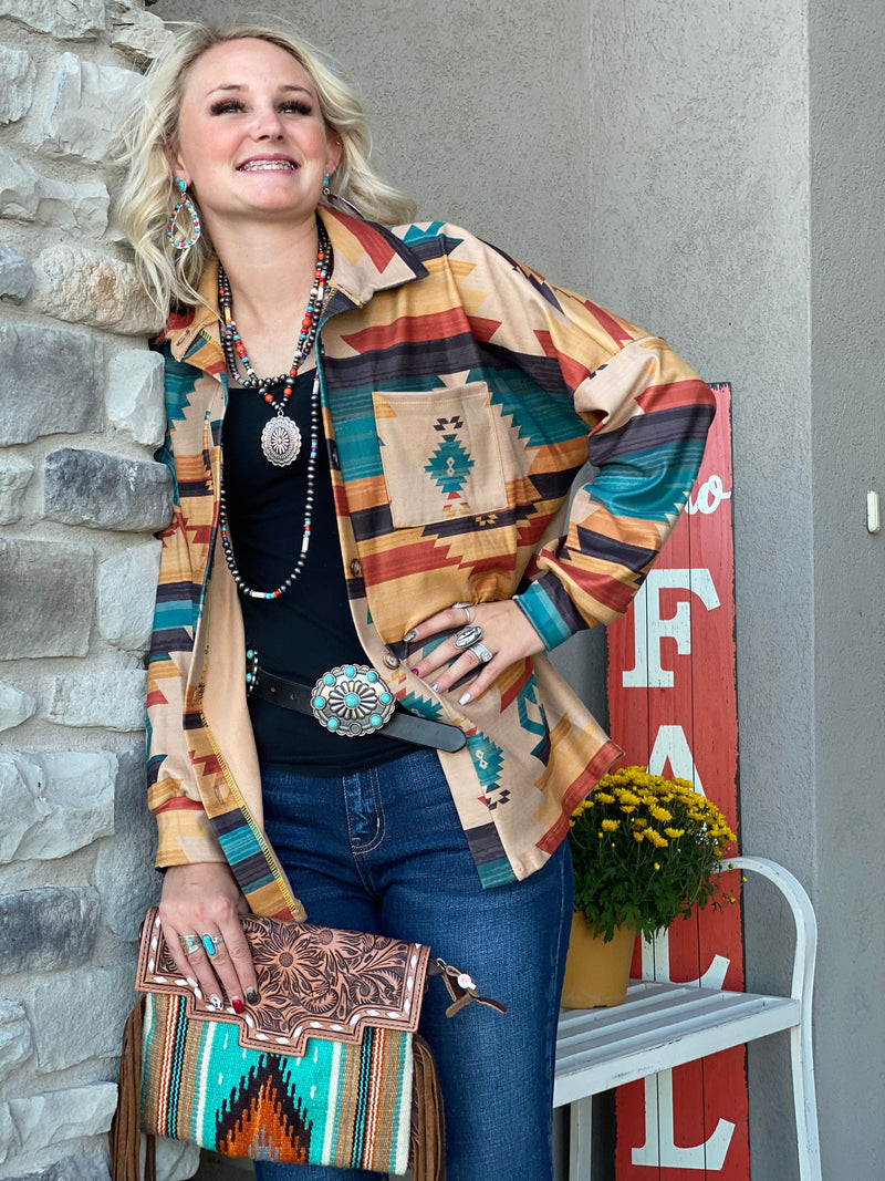 Shop Envi Me Cardigans and Kimonos The West of Guadeloupe Aztec Shacket
