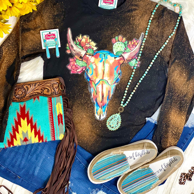 Shop Envi Me It's T-shirt Kinda Day The Wild Floral Longhorn Bleached Long Sleeve Tee